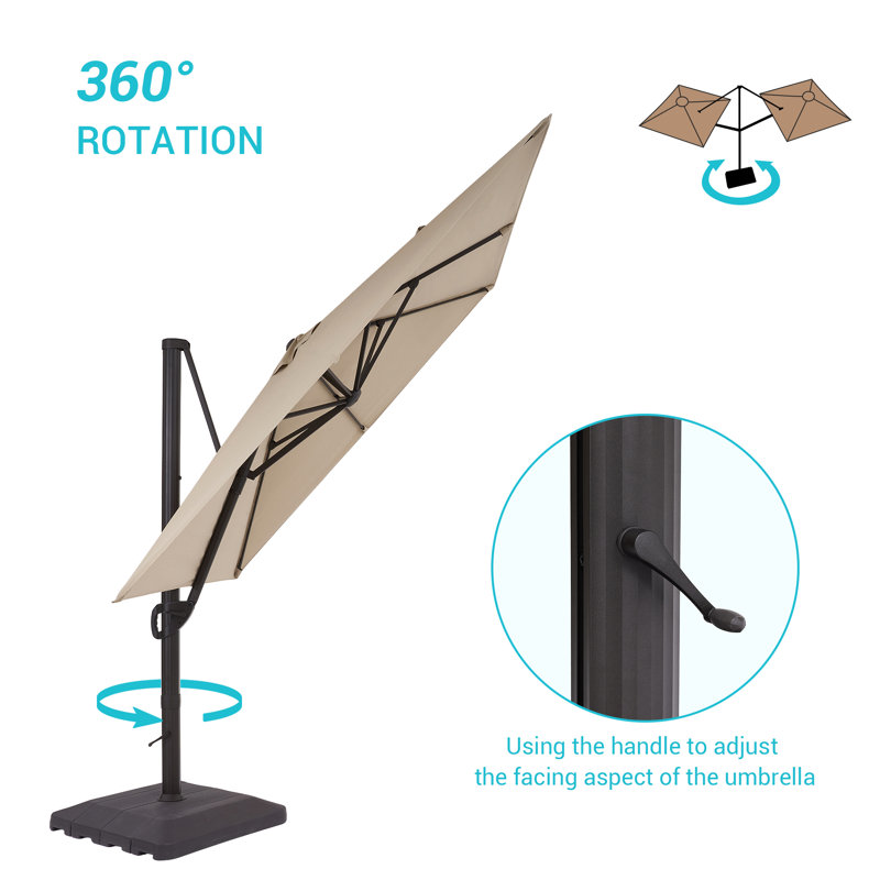 Parasol en porte-à-faux pour patio Dajaha avec base, parapluie carré 10 x 10 pi pour marché, terrasse et balcon, Sable brun