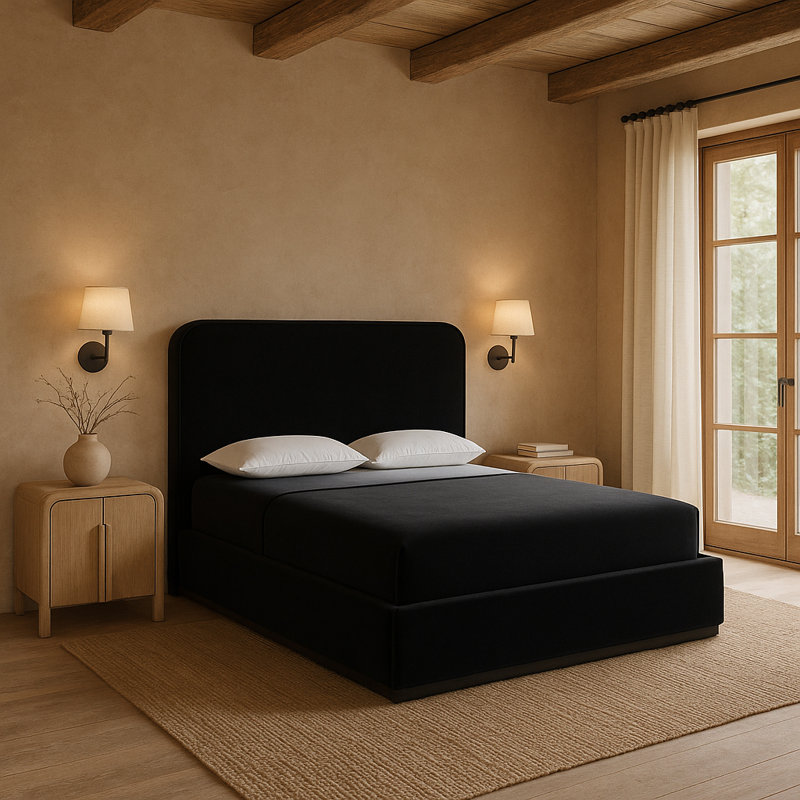 Lit tapissier Jann, Velours noir, Grand