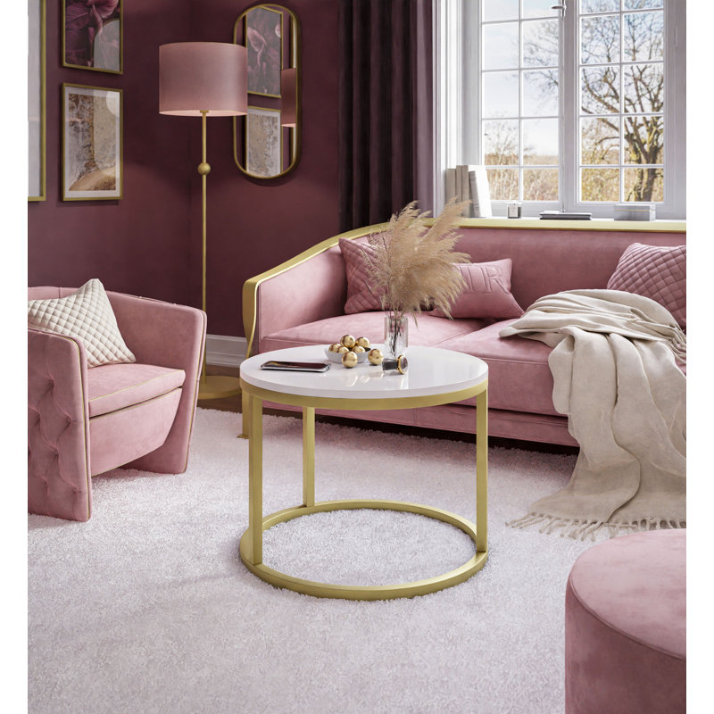 Darianna Frame Coffee Table, White/Gold, 39cm H x 50cm L x 60cm W