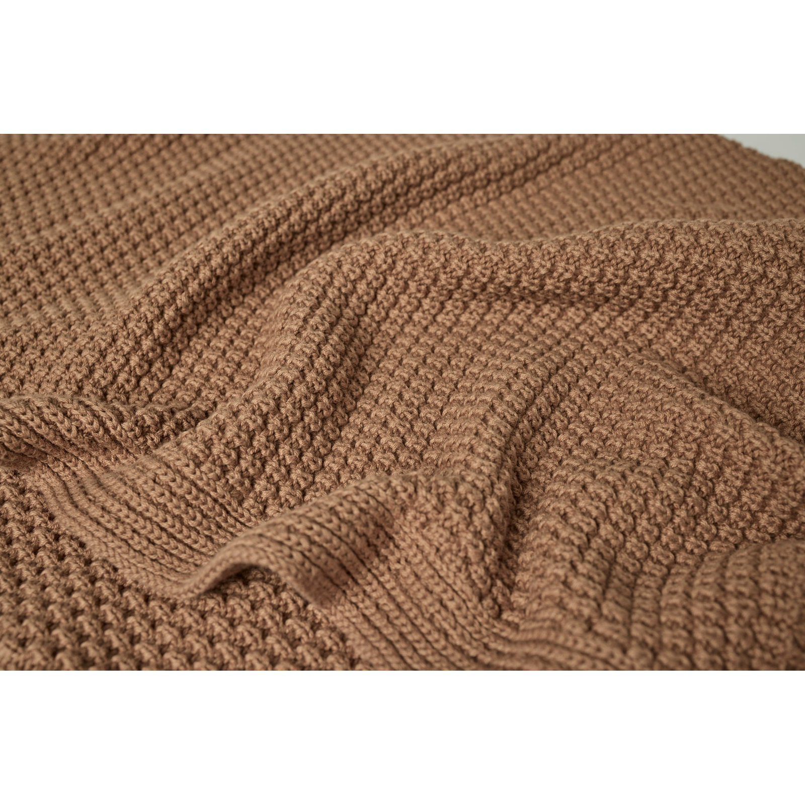 Avalon Cotton Knitted Throw Blanket, Almond