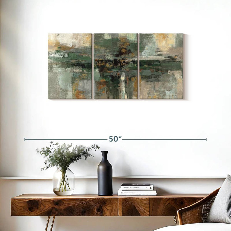 Morning Fjord Rifle Green - 3 pièces sur toile tendue, H 18 po x l 38 po x P 1,25 po