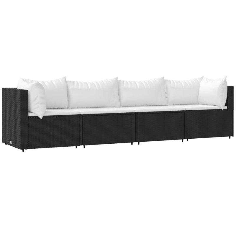 Patio Sectional Set with Cushions, Black, White, No