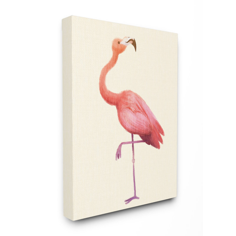 Flamant rose poser sur l’art aquarelle brun clair Emilia, H 16 po x l 20 po x P 1,5 po, Toile
