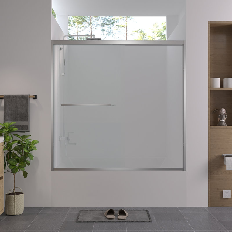 56-60"X58" Aluminum Frame Double Sliding Bathtub Screen, Bypass Bathroom Sliding Door With Premium 1/4" (6Mm) Clear Tempered Glass, Chrome Hardware Sliding Glass Shower Enclosure,Chrome Finished