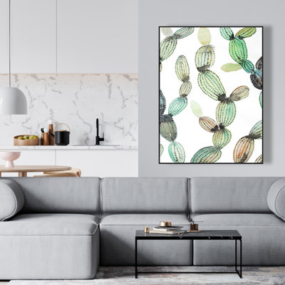 Motif de cactus - Toile encadrée verte illustrative | Décoration intérieure