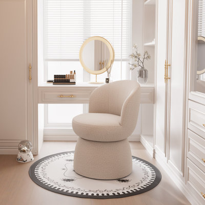 Upholstered Accent Chair, Swivel Vanity Stool With Wingback, Boucle Fabric Make-up Chair