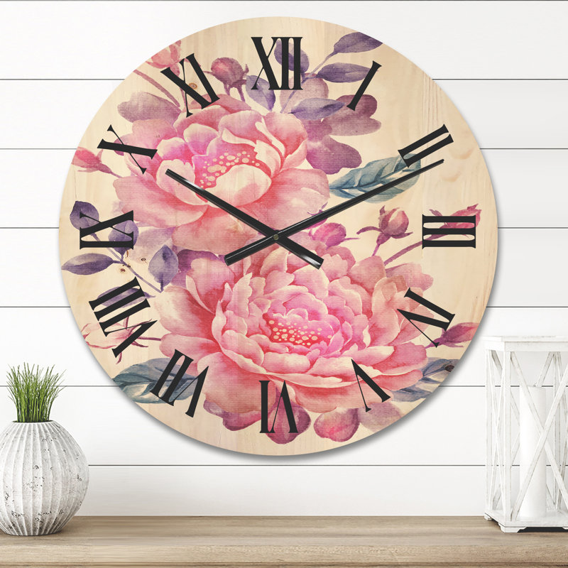 Horloge murale fleurs avec feuilles, Moyenne