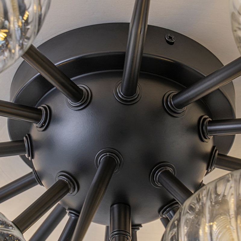 Plafonnier encastré Sputnik à 9 lumières en verre à bulles tourbillonnantes, Noir mat