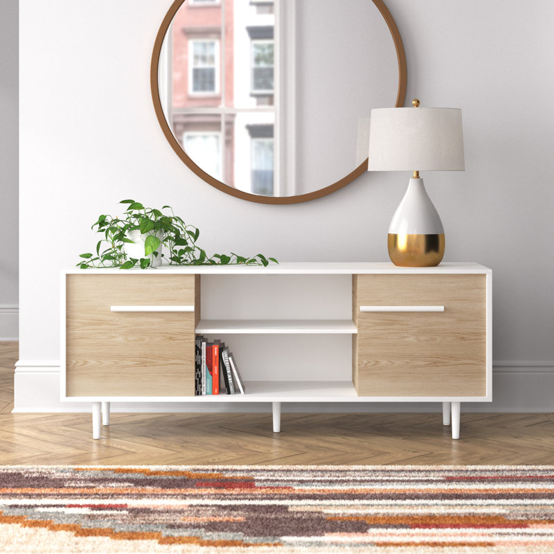 Meuble télé 60 po pour téléviseur de 65 po ou moins Staten, Blanc / Naturel