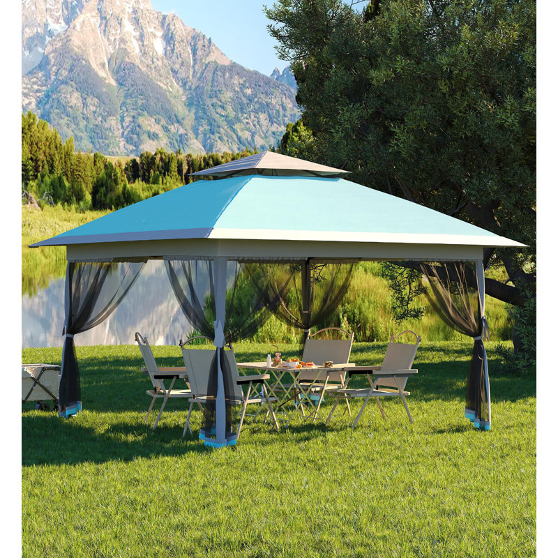 13x13FT Pop-Up Outdoor Gazebo Canopy, Double Vented Roof, Adjustable Height, Portable Pavilion with Mosquito Netting, Mesh Curtains for Backyard, Garden, Lawn, Parties