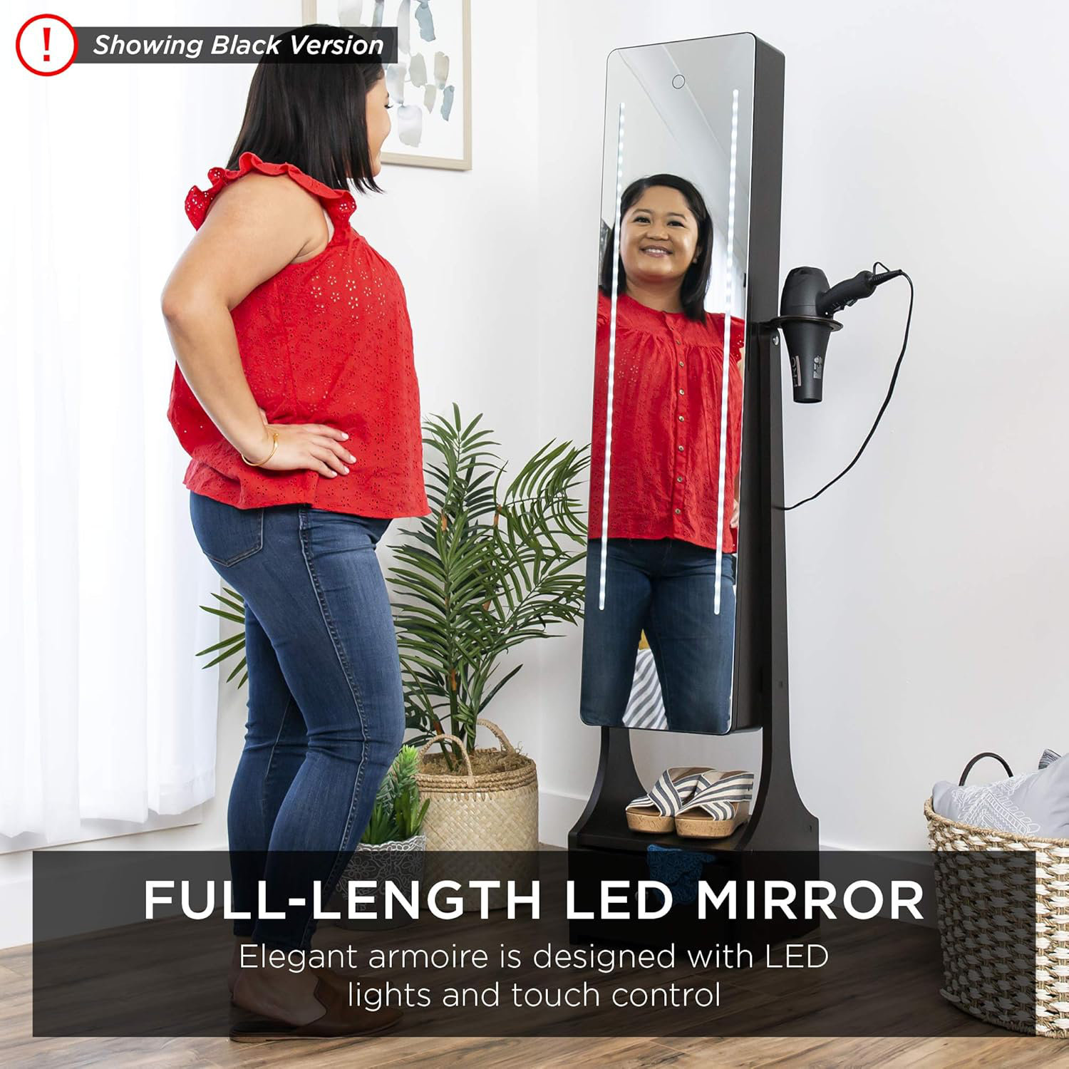 Ivy Bronx Standing Full Length LED Mirror Jewellery Makeup Storage