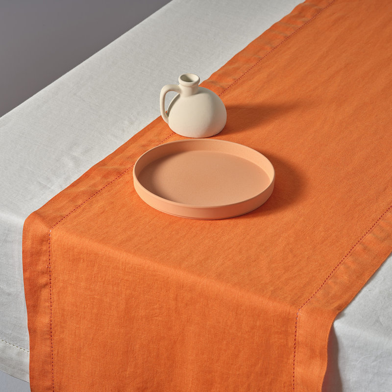 Sonoma Hemstitch - 100% Pure Linen Table Runner, 48" x 14", Pumpkin
