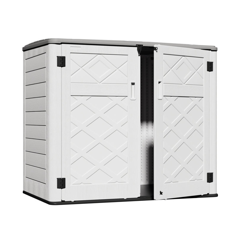 Decksplore 360 Gallons Resin Storage Cabinet With Floor And Double Doors, White