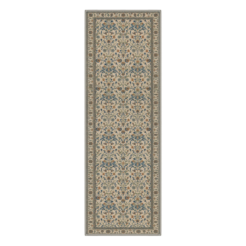 Vinea Floral Vines Machine Washable Oatmeal Beige Indoor Area Rug With Non-Slip Backing, Runner 2' x 6'