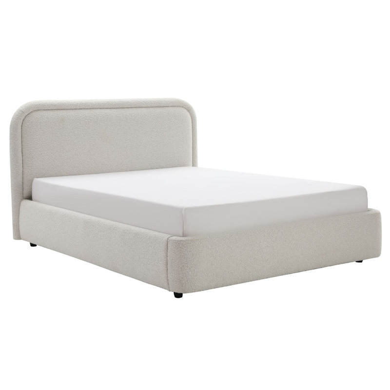 Premium Upholstered Crowder Bed with Headboard, Performance Fabric,, Queen, Boucle