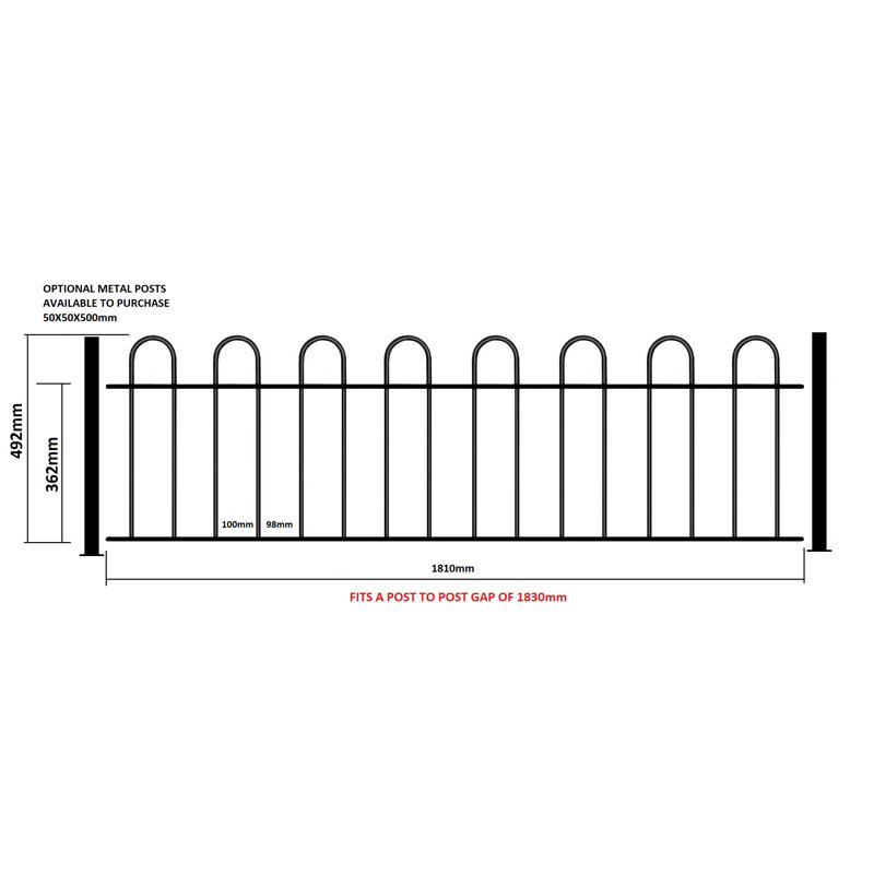 Zuzia 49.2cm H x 181cm W Black Metal Fencing
