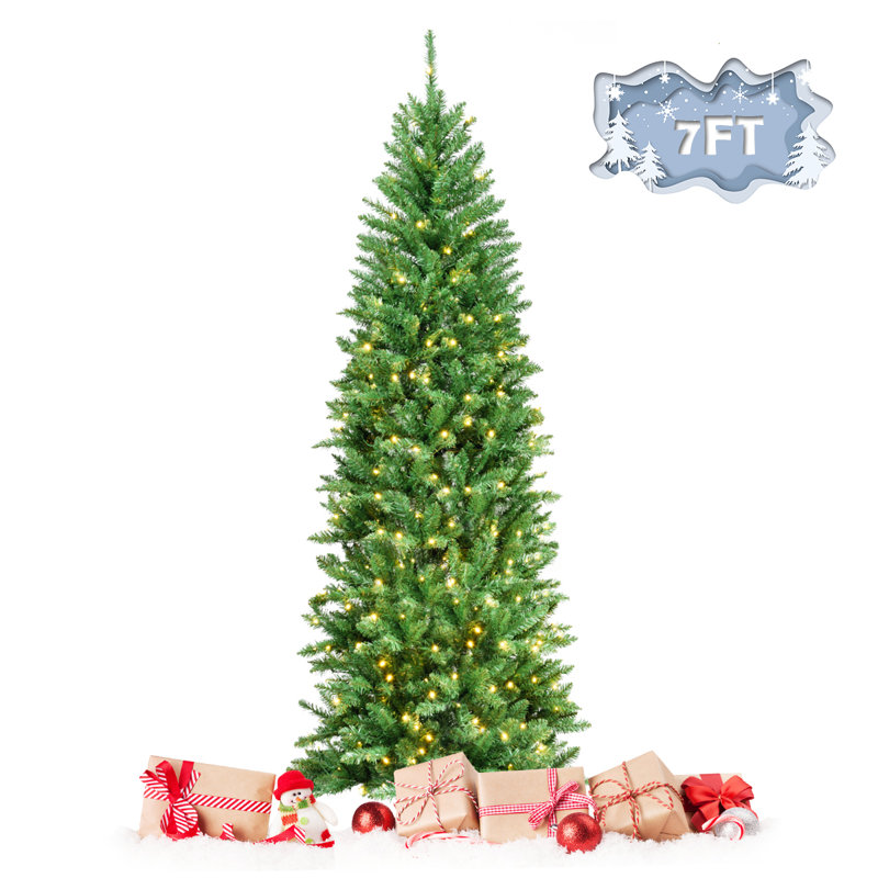 Arbre de Noël artificiel pin vert avec lumières claires/blanches, H 7 pi