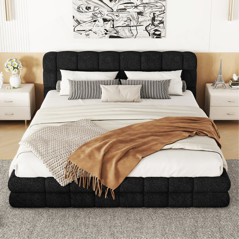 Grand lit plateforme tapissier, noir