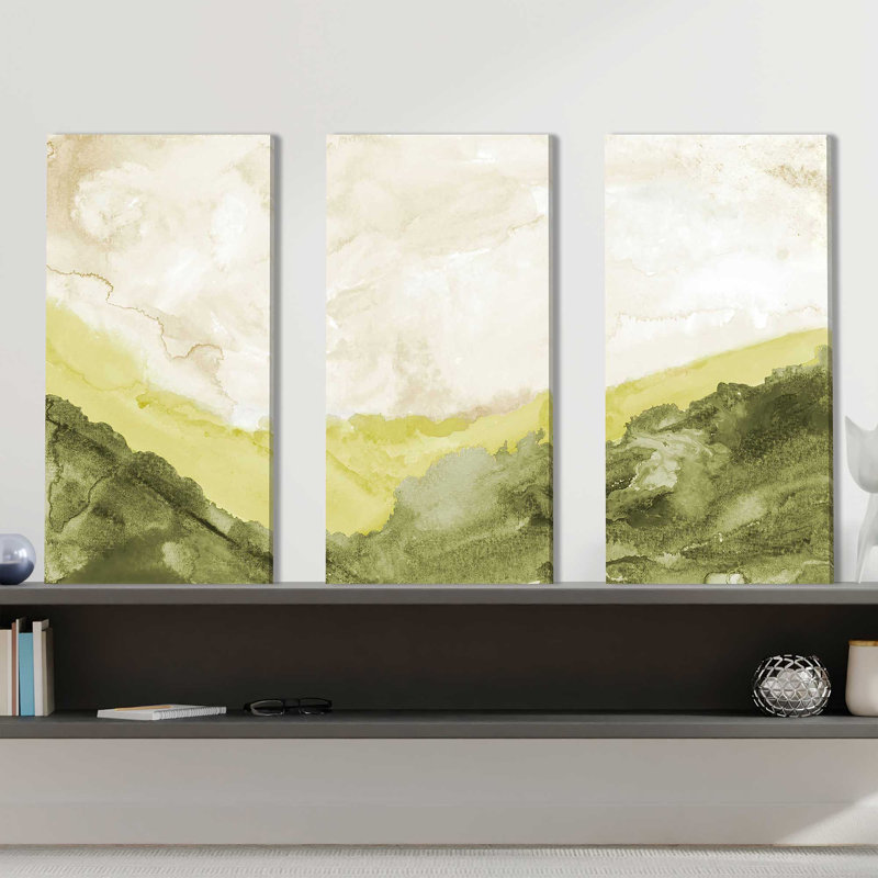 «Washed Green Landscape», reproduction sur toile 3 pièces, H 32 po x l 48 po x P 1 po