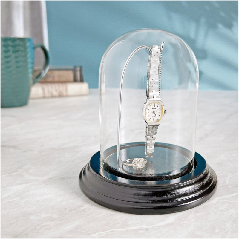 Cloche à dôme en verre 3 "x 4", Base noire / fil argenté