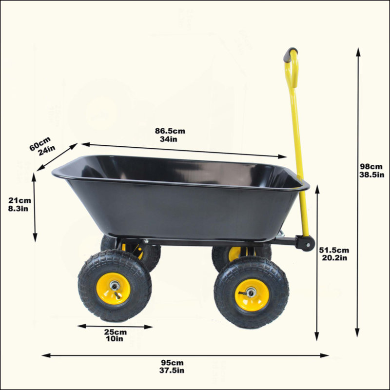 Camion à benne basculante pliante de jardin en poly avec cadre en acier 10 pouces. Pneumatique