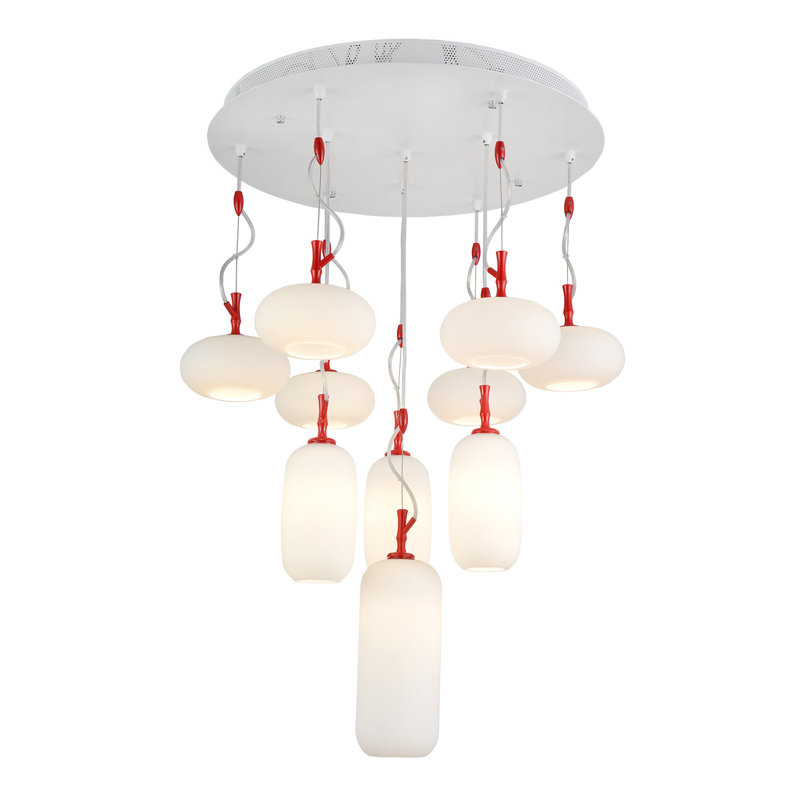 Lustre à DEL élégant, 10 ampoules incluses, 21,7 po x 23,6 po | 70% verre et 30% métal, superbe design blanc et rouge | Parfait pour les salles à manger et les espaces de vie, illuminez votre maison avec style