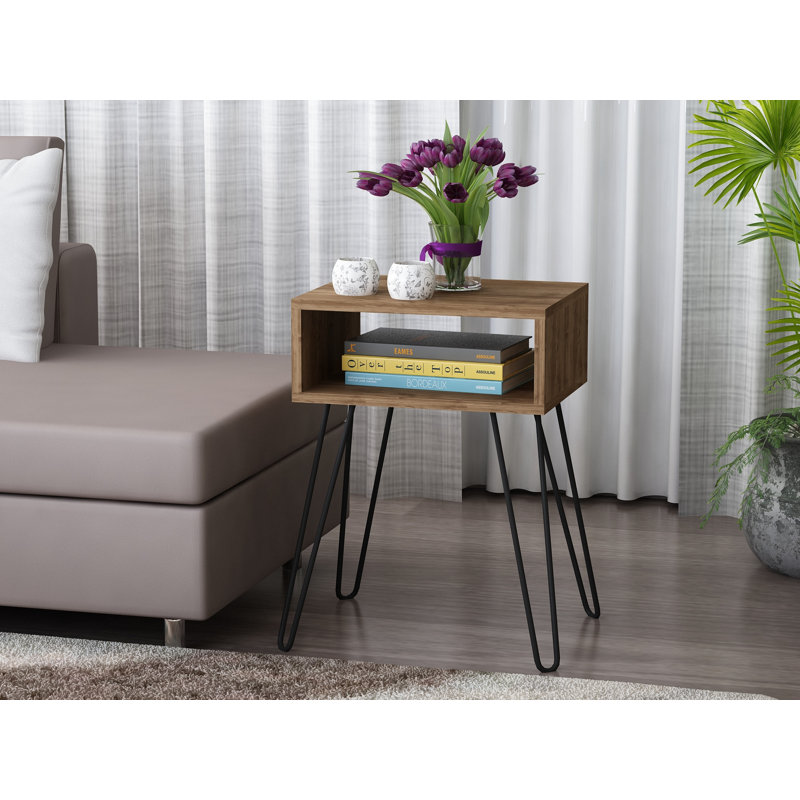 Table de bout avec rangement Adorian, Noyer