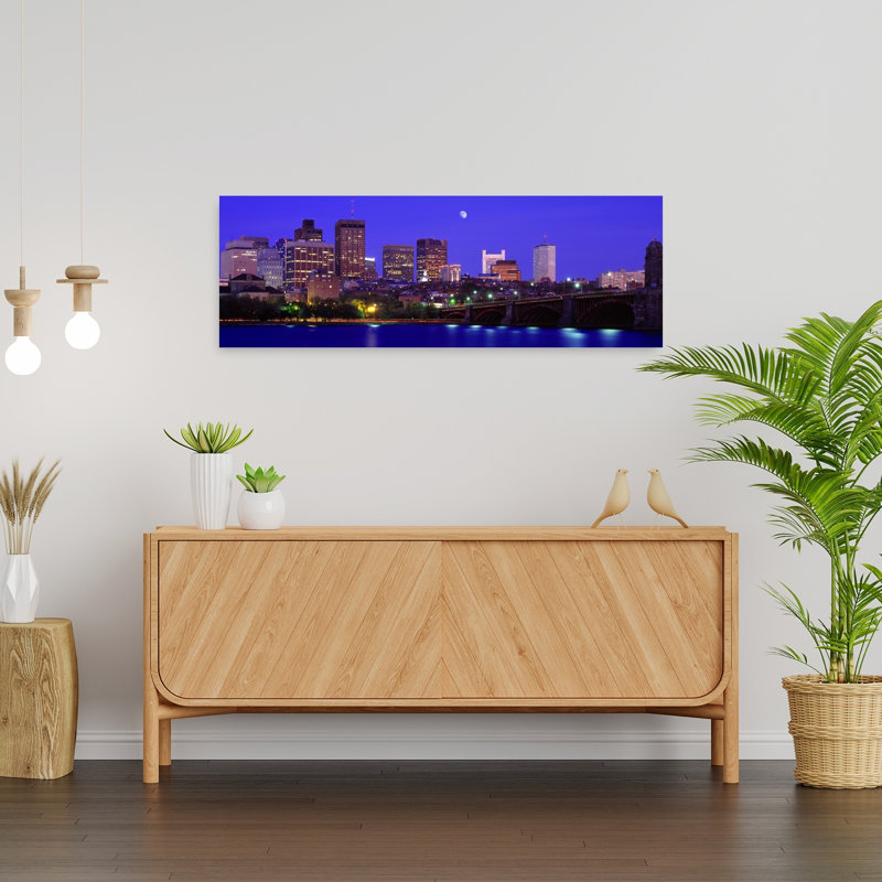 «Dusk Charles River Boston Ma Usa», art contemporain abstrait, art mural de la ville, H 12 po x l 36 po