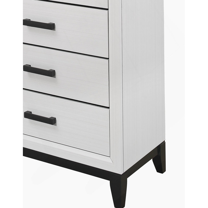 Commode verticale en bois manufacturé avec 5 tiroirs, Blanc