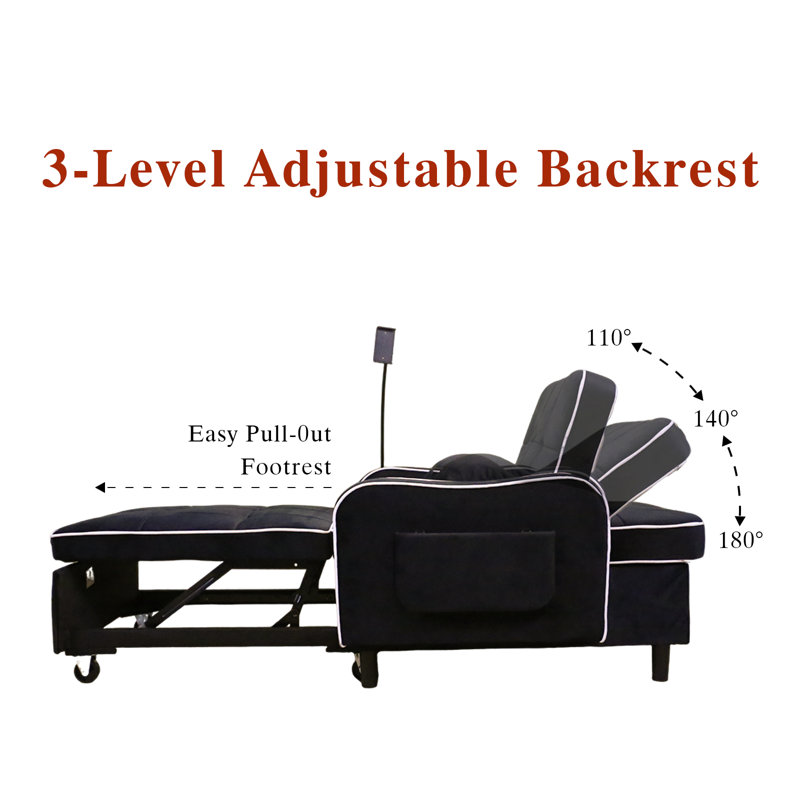 Canapé-lit simple 3 en 1, fauteuil-lit convertible avec dossier réglable et support pour téléphone, fauteuil-lit en velours pour petits espaces