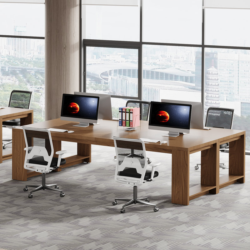 2 Person Desk, 86.6'' Extra Long Computer Desk, Walnut