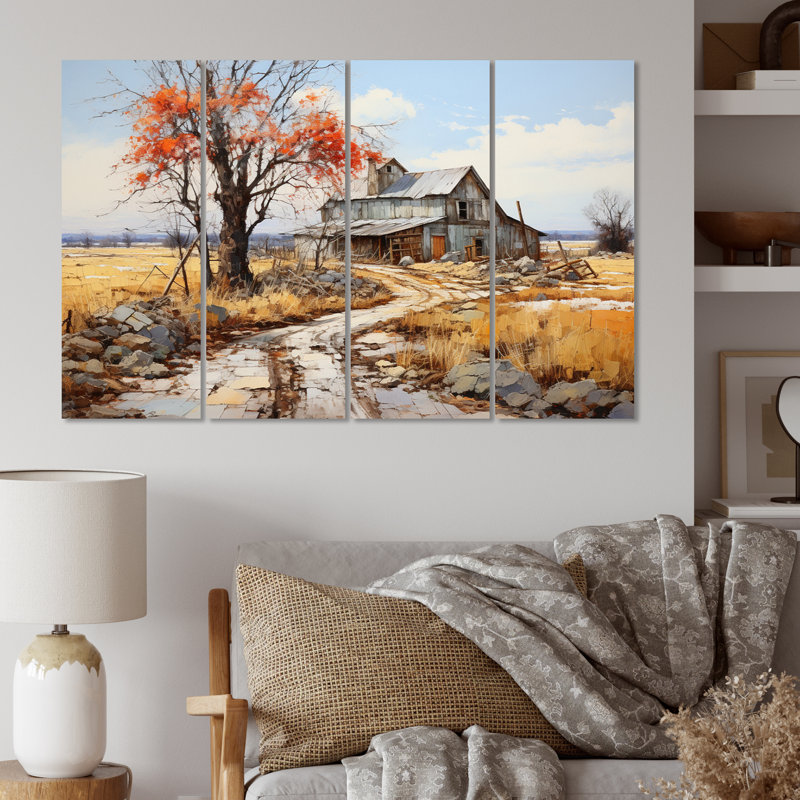 " Countryside Rustic Barn Patchwork II " 4 - Pieces