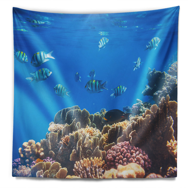 Tapisserie «Seashore Bright Blue Waters» et poisson corail, H 32 po x l 39 po