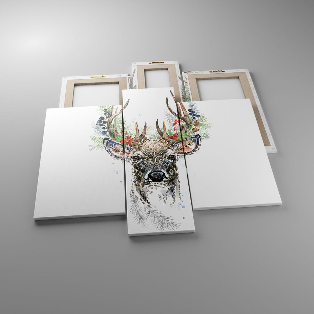 3-tlg. Leinwandbilder-Set Surrealism Deer Boho