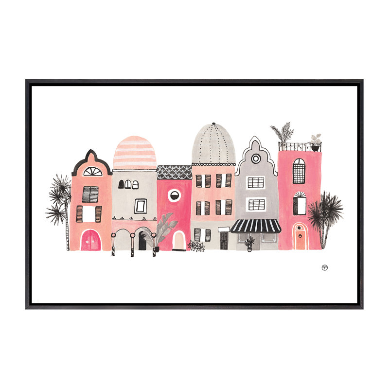 « row of houses », art, H 40 po x l 60 po x 1,5 po, Toile avec cadre noir patiné