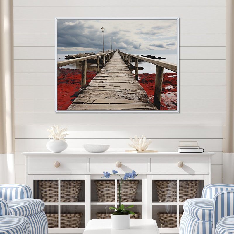 Tawnya Beach Pier Perspect Black VII sur impression sur toile, H 12 po x l 20 po x P 1 po, Cadre flottant blanc