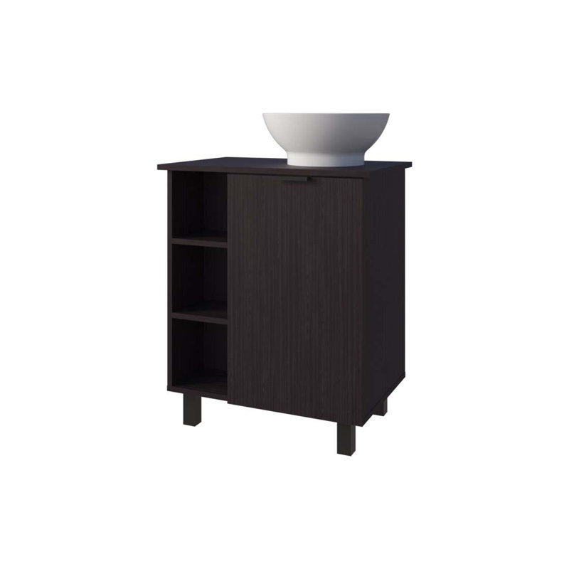 Meuble-lavabo avec 1 porte et 8 tablettes de rangement Wengue, Wengé