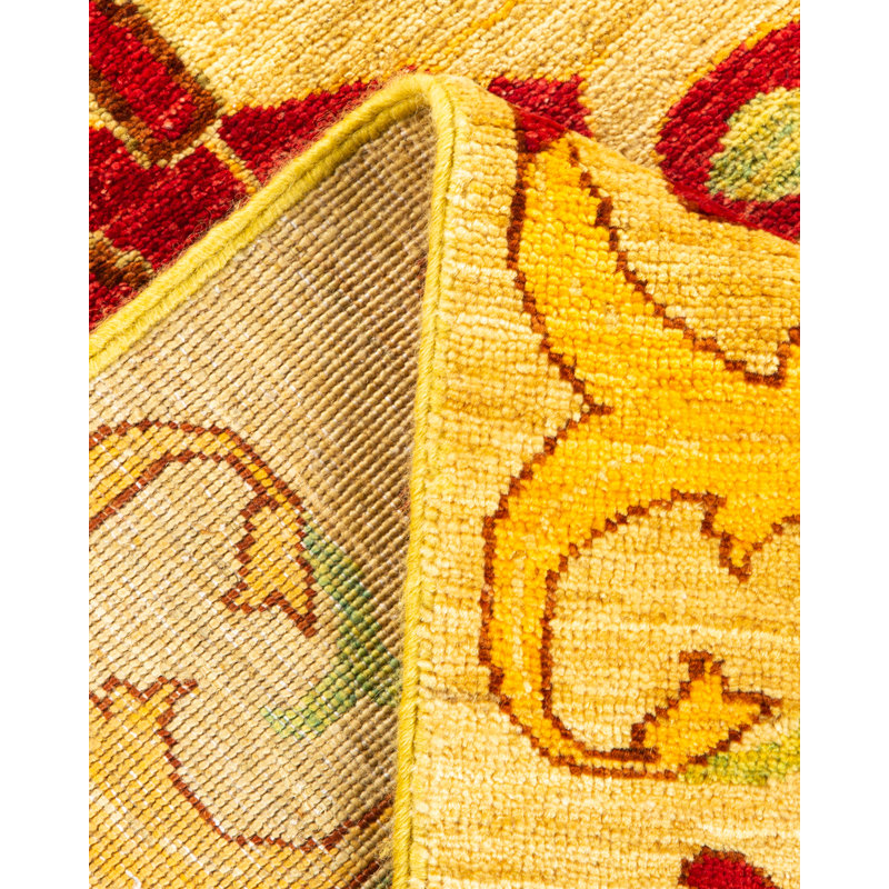 Hand-Knotted Red and Yellow Wool Floral Area Rug