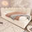 Velvet Upholstered Twin Daybed with Storage Ottoman & Metal Slatted Sofa Bed Frame, Beige (Without Mattress)-1559817003