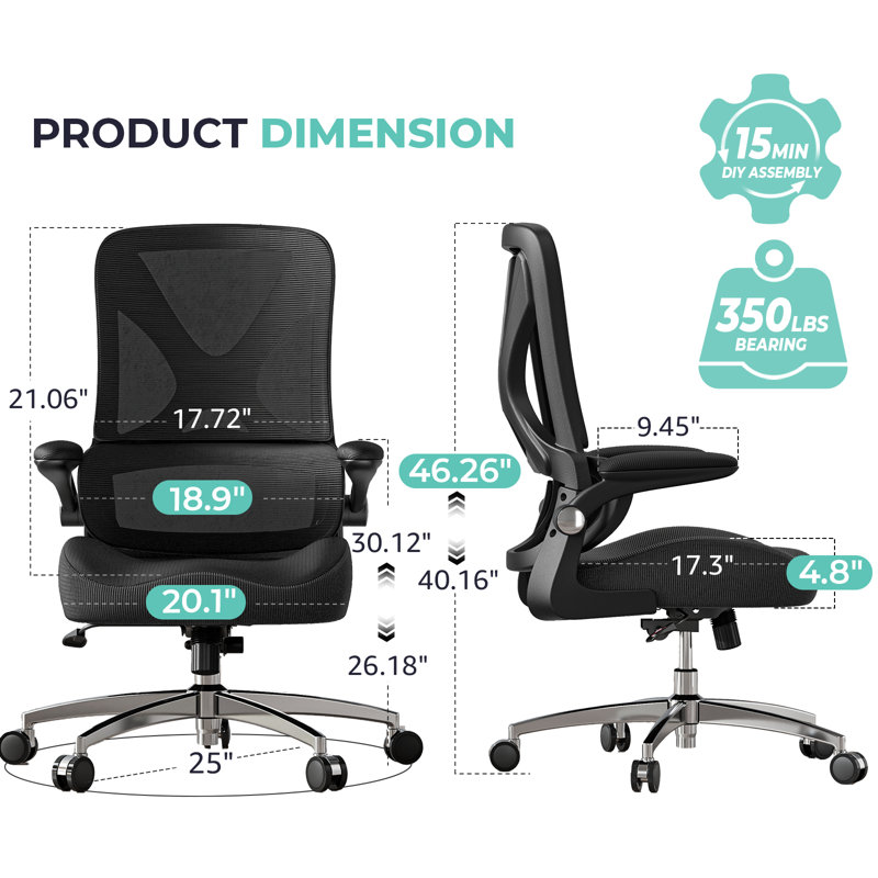 350 LBS Capacity Ergonomic Mid-back Office Chair