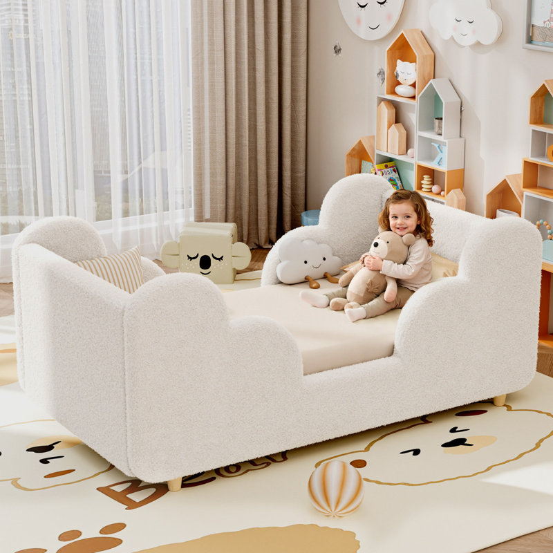 Lit nuage pour tout-petits (2 à 7 ans) - Lit de garde-corps amovible en velours blanc , Blanc