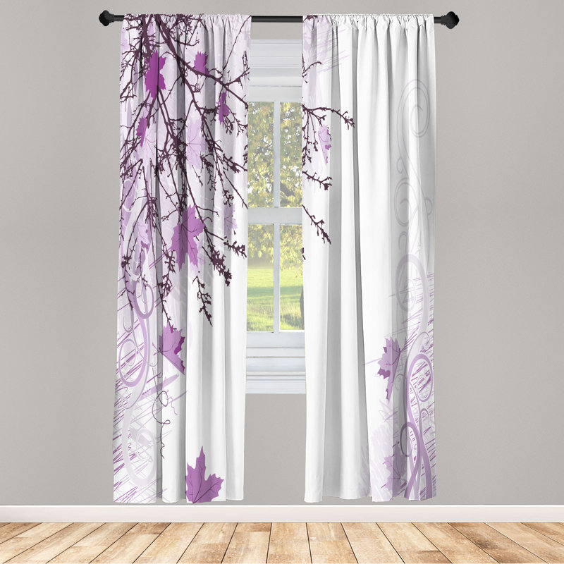 Ebern Designs Nature Curtains, Fall Earth Tones Autumn Leaf, Pair of 28", Pale Lavender, 28" W x 63" L