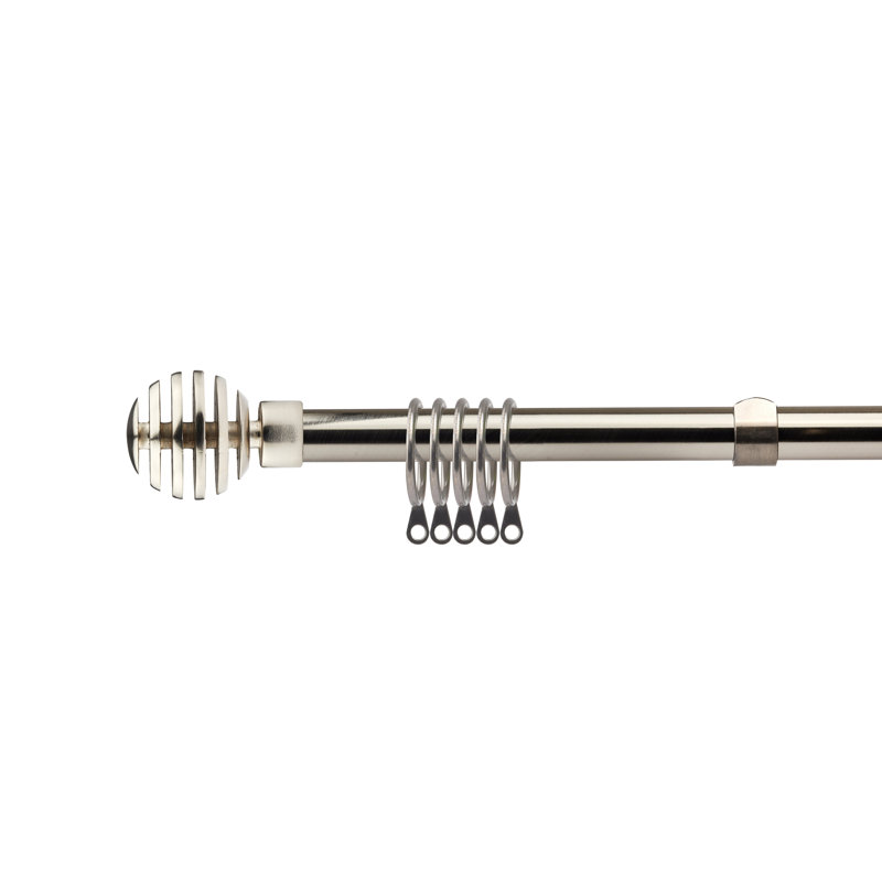 Metal Sliced Stainless Steel Adjustable 2cm Single Curtain Pole, 1.2 - 2.1m, Brushed Silver