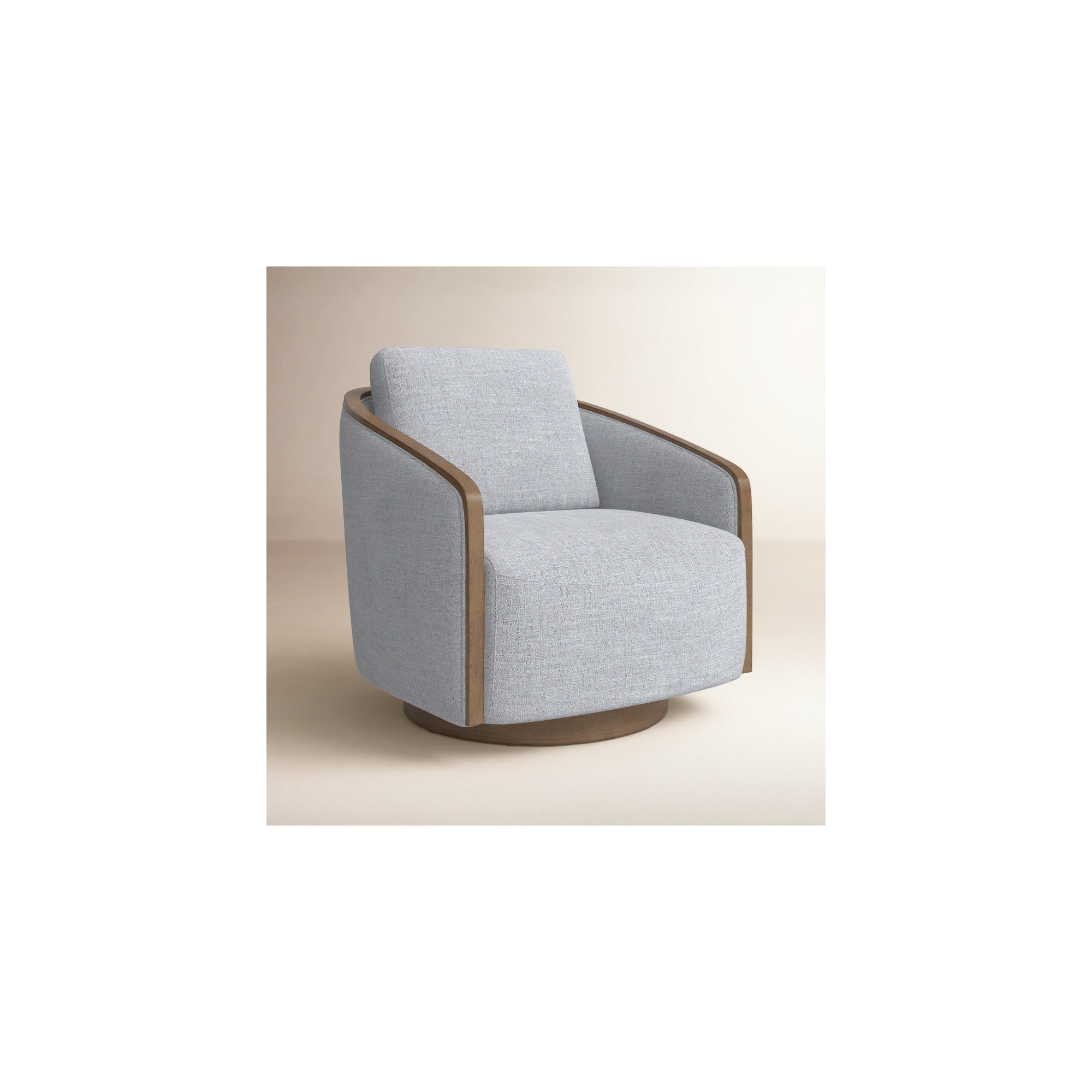 Nieve Upholstered Swivel Barrel Chair, Gray Heathered