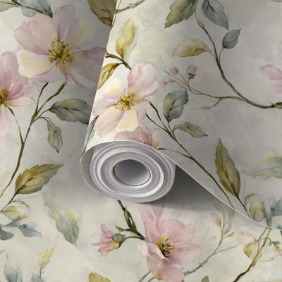 Peel and Stick Wallpaper Contact Paper Elegant Floral Garden Motif Sage Pink Self Adhesive and Removable 24in x 118in(60x300cm)