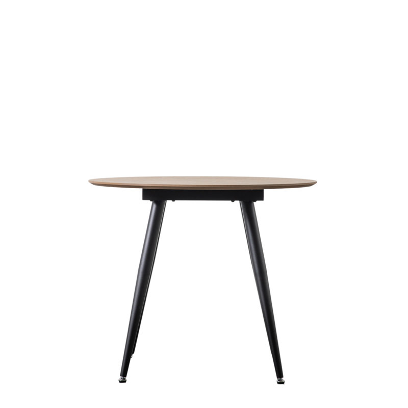 Bethel Oak Round Solid Wood Top Metal Base Dining Table, Light Wood