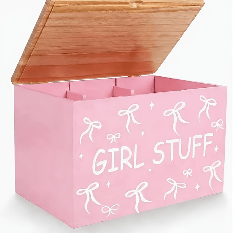 Boîte de rangement rose à tampons Bow-Print