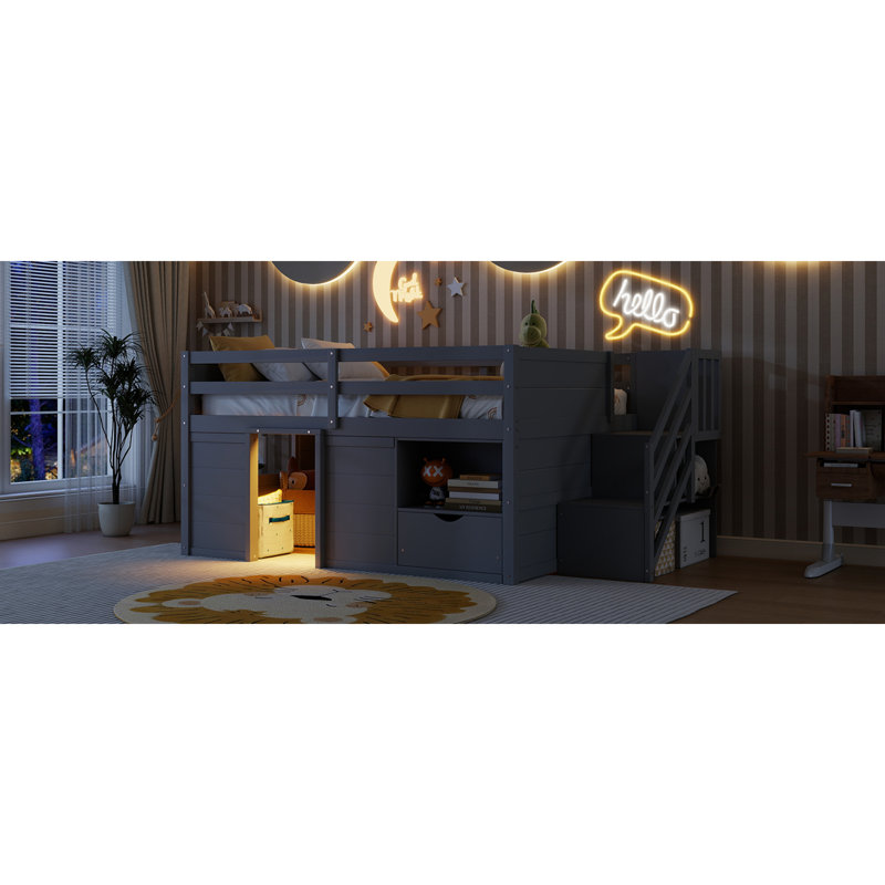 Lits de rangement, lit double en bois aggloméré, chambre à coucher moderne pour enfants à DEL
