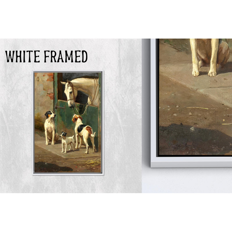 Toile imprimée: Alfred Duke Art Dogs with Horse Farmhouse Decor, 1P WhiteFramedCanves, H: 47,3 po x l: 35,5 po