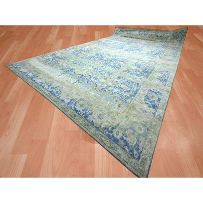 Tapis oriental rectangulaire en laine et soie bleu noué à la main 17 pi 7 po x 26 pi 4 po - MOA10275733